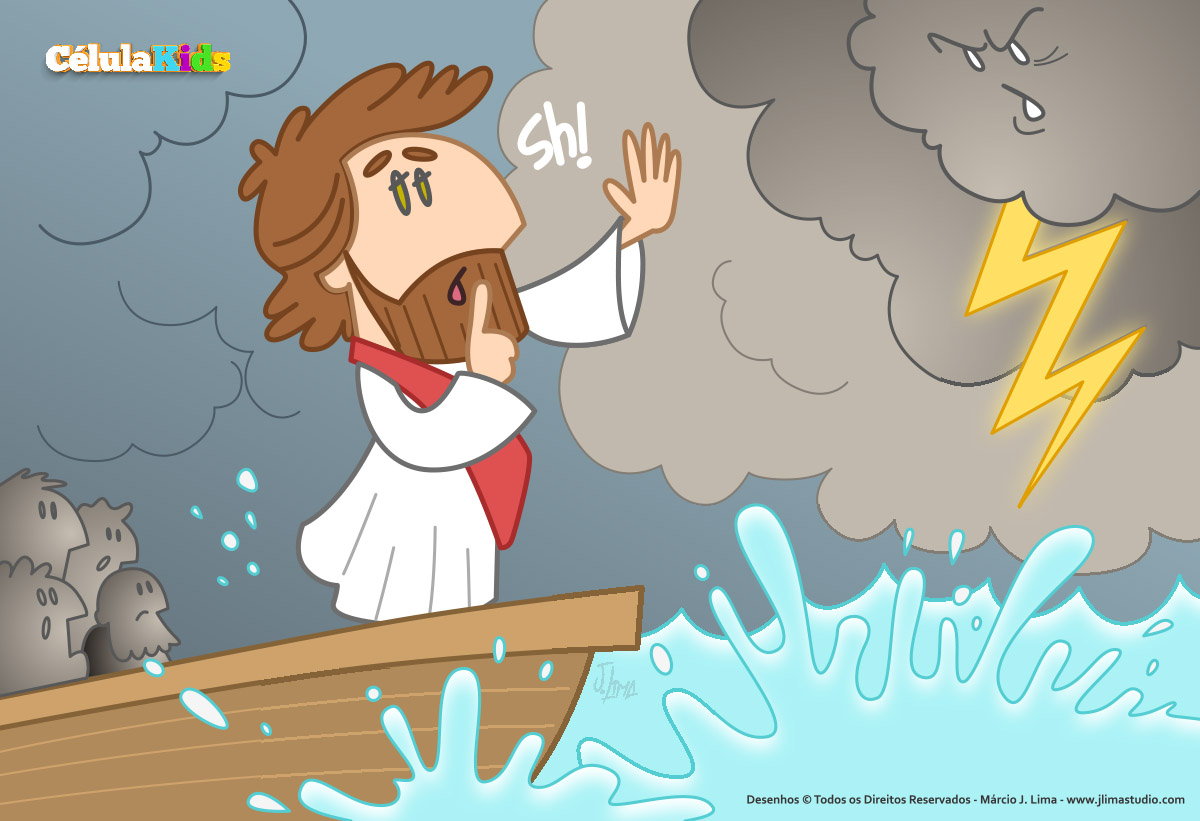 Jesus Acalma a Tempestade - Desenho para Crianças Colorir